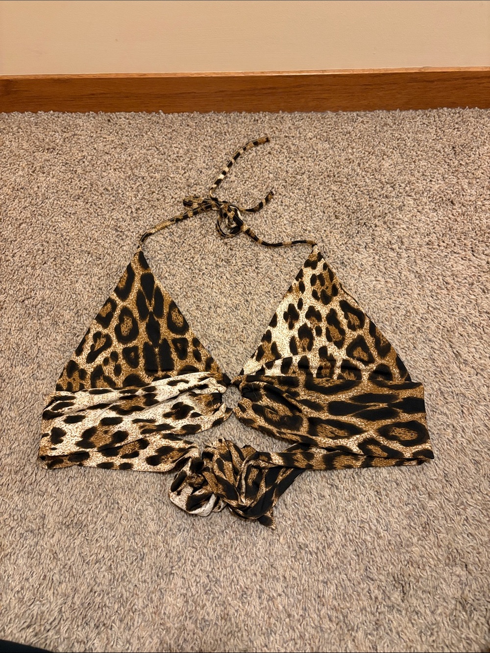 Leopard Print Halter Crop Top - silver ring